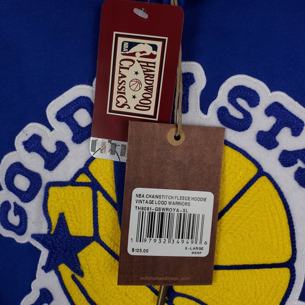 Golden State Warriors Mitchell & Ness NBA XL XLarge Hoodie Chenille Logo Art NWT - Picture 7 of 8